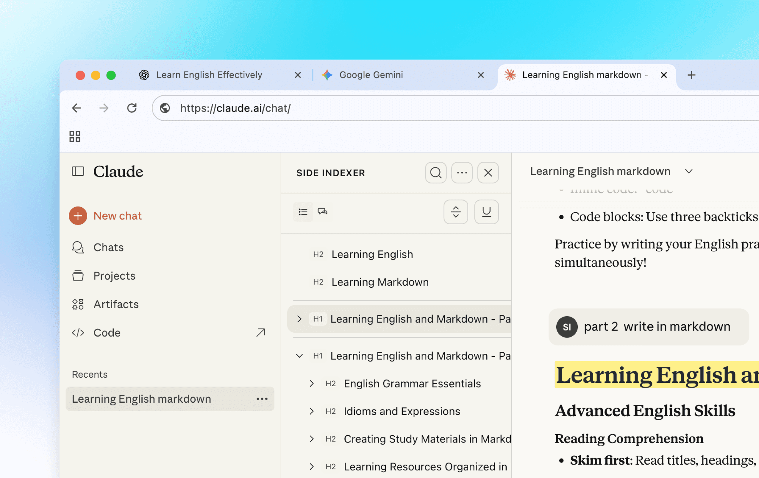 Side Indexer Welcome Claude